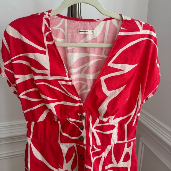 MARINE LAYER Camila Mini Dress Red and White V-Neck Size Medium - Picture 8 of 11